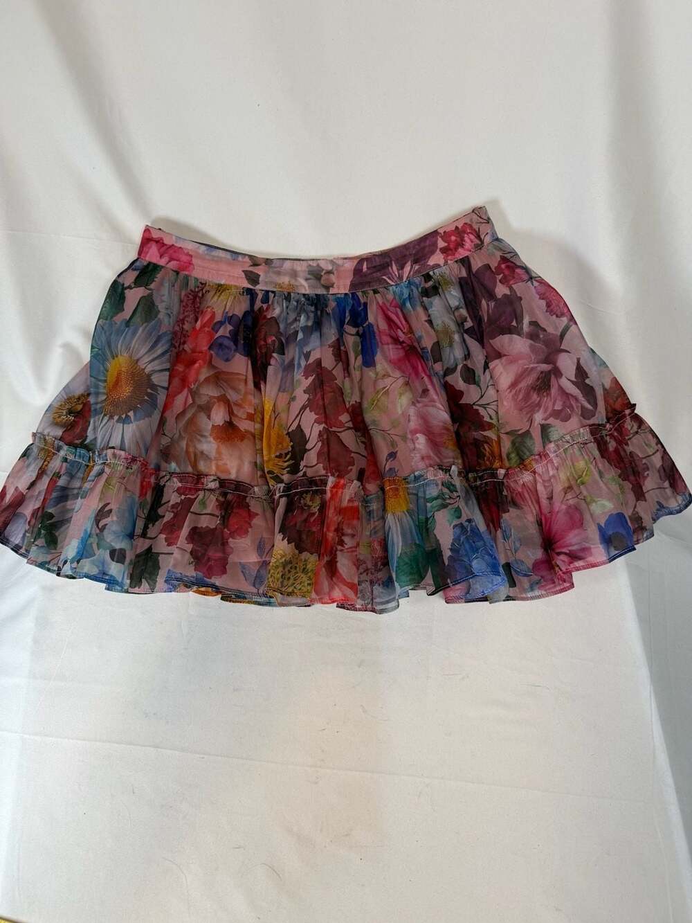Mi Ami for Francesca’s Womens Shelina Floral Patchwork Ruffle Mini Skirt Size L